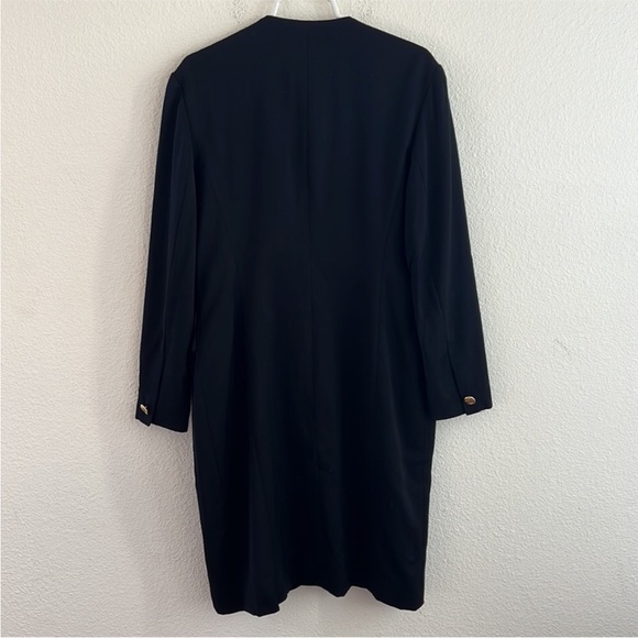 Vintage 80s George Rech Paris Black Crepe Dress Matte Goldtone Buttons Midi sz M - Picture 11 of 13